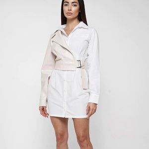 MINI DRESS NEVER WORN ** WITH TAGS ** WHITE PINK COLLARED OVERLAY MINI DRESS